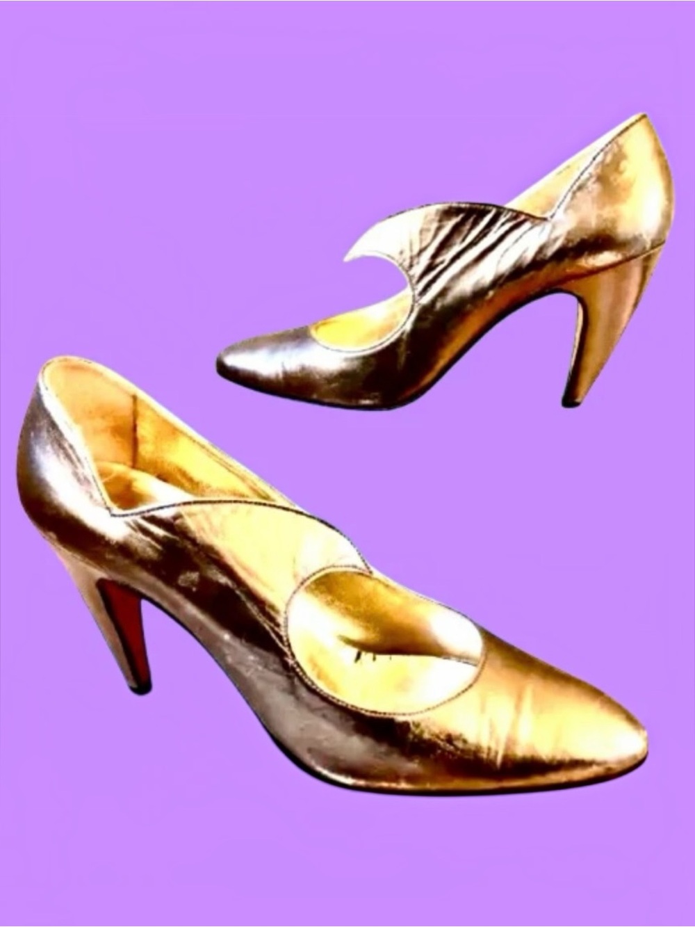 Walter Steiger Avant Garde Pump Vtg 80's Metallic Leather SHARK FIN size 8.5 AA